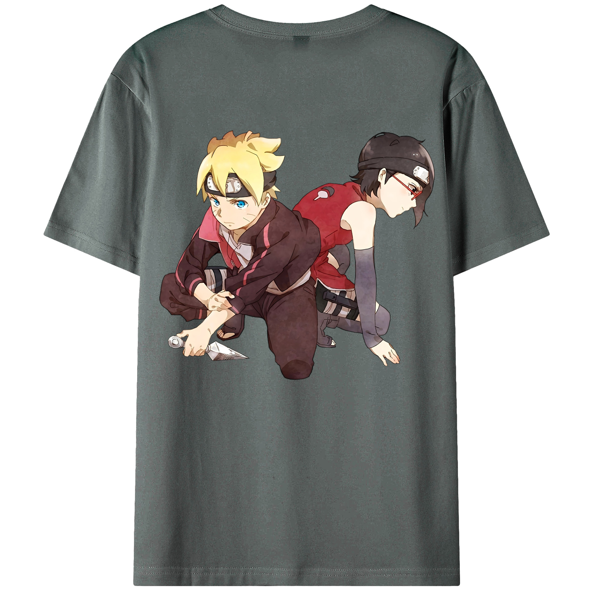 （画像用） NARUTO -ナルト- うちは サラダ Uchiha Sarada 綿100％ メンズ半袖Tシャツ（バックプリント） 通気性